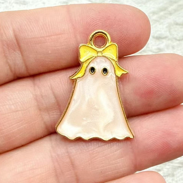 Wholesale 10pcs DIY Alloy Drip Oil  Bow Ghost Pendant Cute Quirky Necklace Earring Charm Accessory