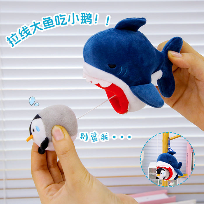 Wholesale Cute Little Shark Pull String Pendant Happy Penguin Keychain Plush Toy Bag Pendant Gift