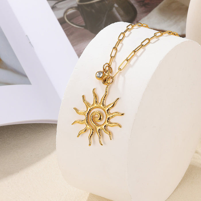 Wholesale titanium steel sun pendant necklace  birthday stone clavicle chain