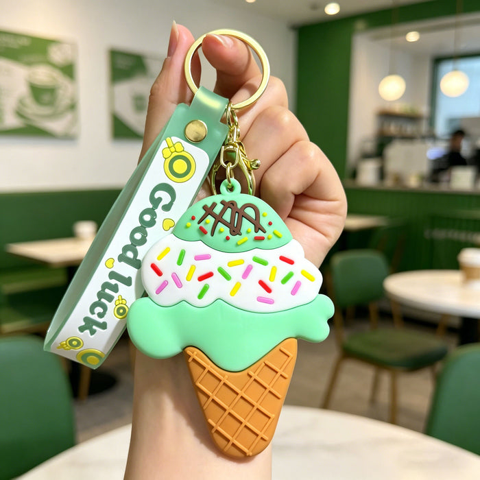 Wholesale Silicone PVC Cartoon Ice Cream Keychain Fashion Accessory Gift for Birthday Boutique Resale