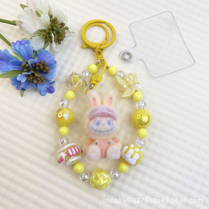 Wholesale Flocked kitten fun girly colorful beaded mobile phone chain keychain bag doll pendant accessories