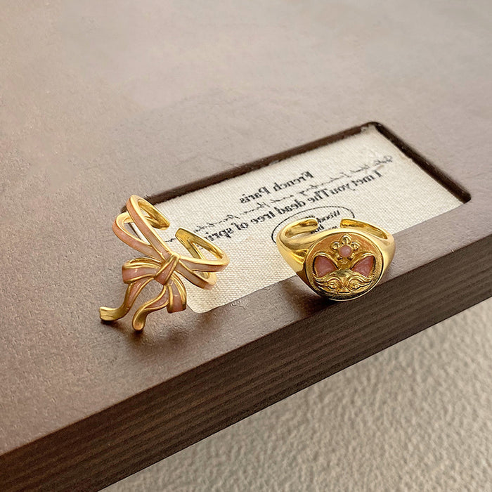 Wholesale Enamel bow opening ring, niche creative design, patterned bracelet