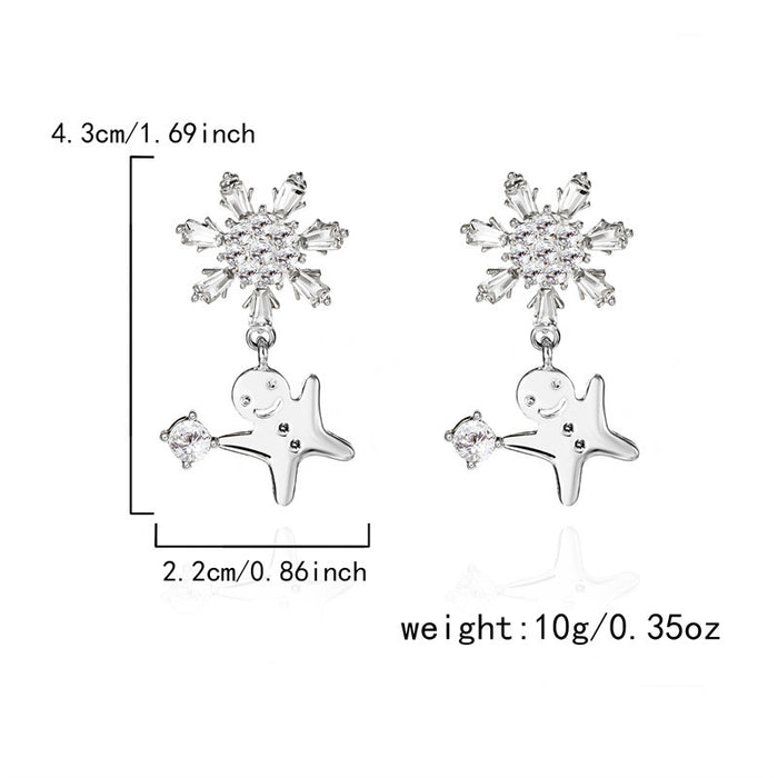 Wholesale Christmas element earrings cartoon full bead snowman earrings inlaid with diamonds light luxury holiday earrings