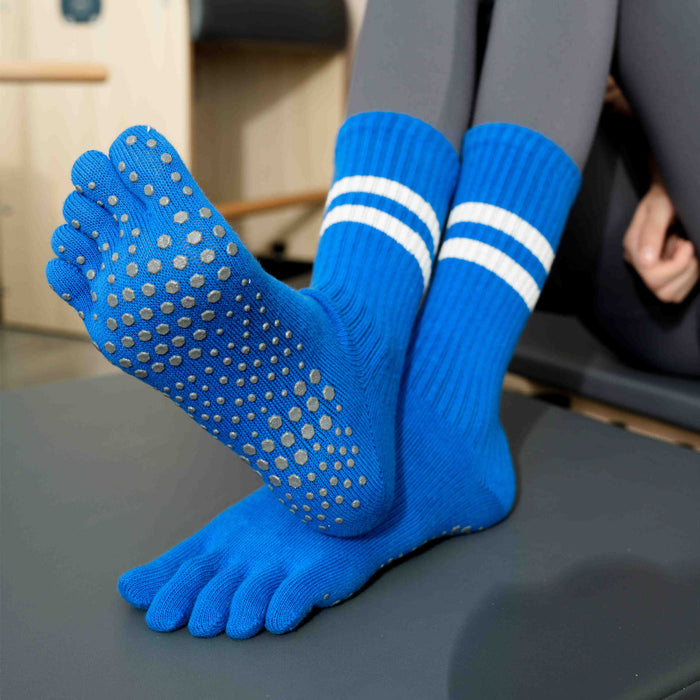 Wholesale Thickeneded Dotted Non-Slip Yoga Socks Women' s Mid-Calf Double-Stripe Five-Finger Socks Professional Sports Dance Pilates Socks