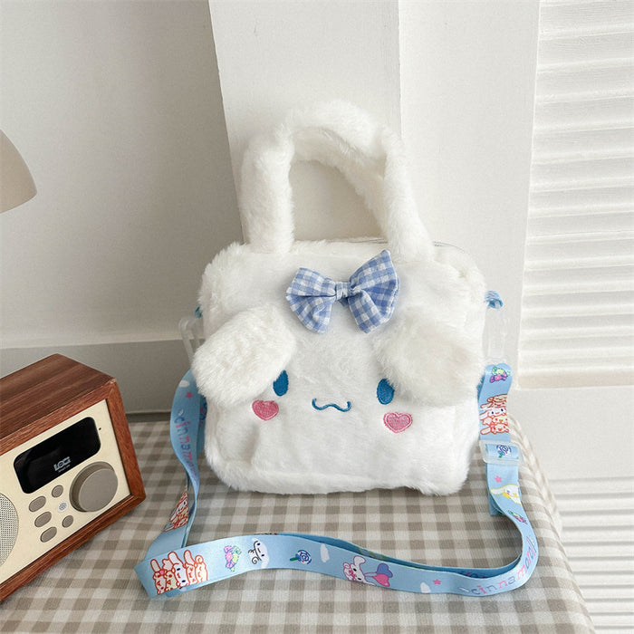 Wholesale Cute cartoon plush shoulder bags in various colors.