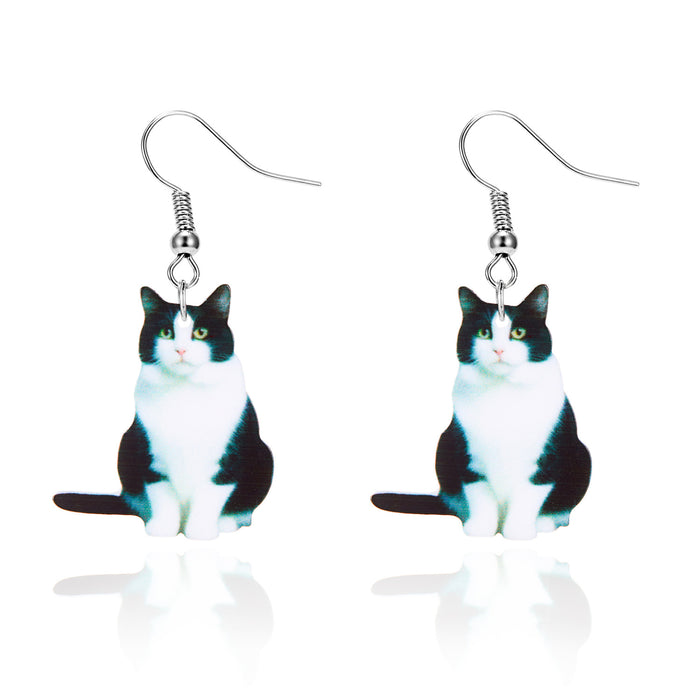 Wholesale small animals cute black and white cat acrylic simulation earrings earrings funny