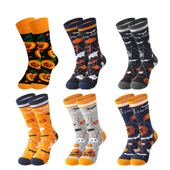 Wholesale  element pattern pumpkin ghost skull autumn and winter style warm breathable mid-tube socks