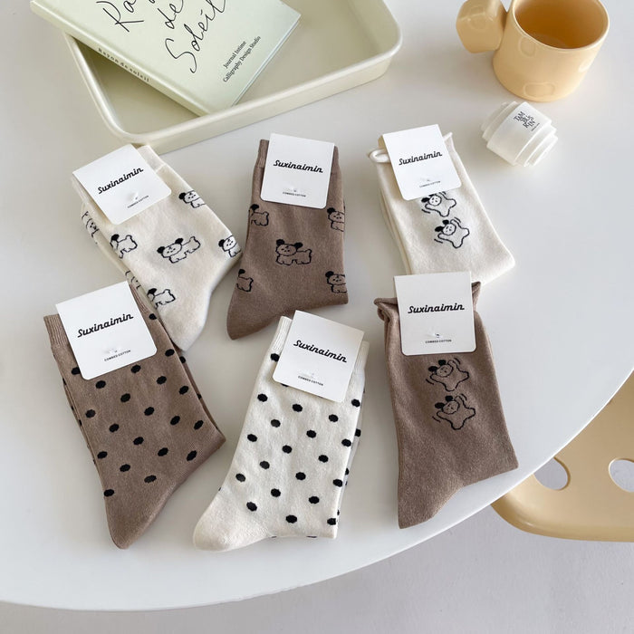 Wholesale Cute cartoon rolled edge socks, mid tube socks, polka dot pile socks