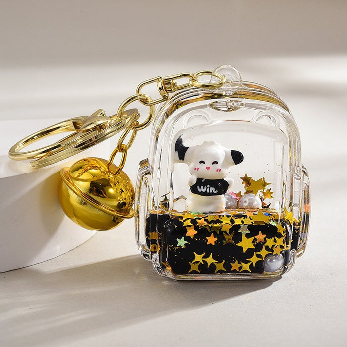 Wholesale Black and gold glitter bottle milk tea cup oil-filled acrylic keychain