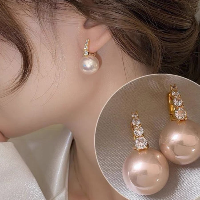 Wholesale New earrings with sparkling diamonds, pink pearl earrings, high-end style, fashionable and versatile earrings