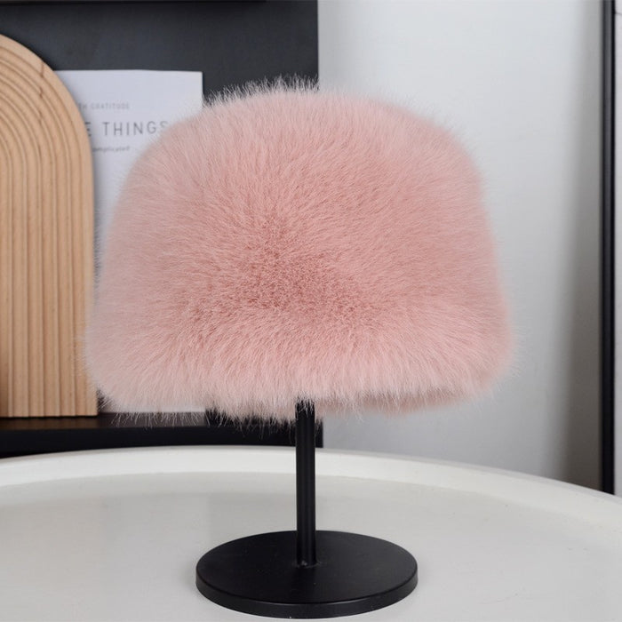 Wholesale New fur imitation fox fur flat top hat with thickened fur for warmth and ear protection round top