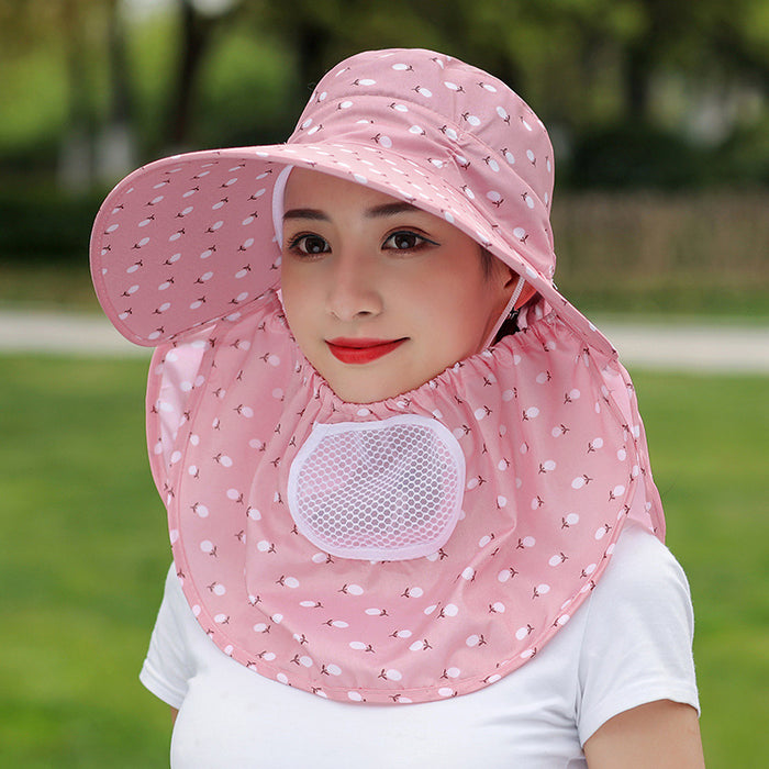 Wholesale Cherry print tea-picking hat, sun hat, sun protection face-covering summer hat