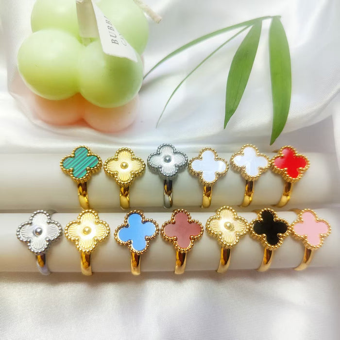 Wholesale Premium titanium steel ring, niche high-end versatile four leaf clover ring style customization, no fading