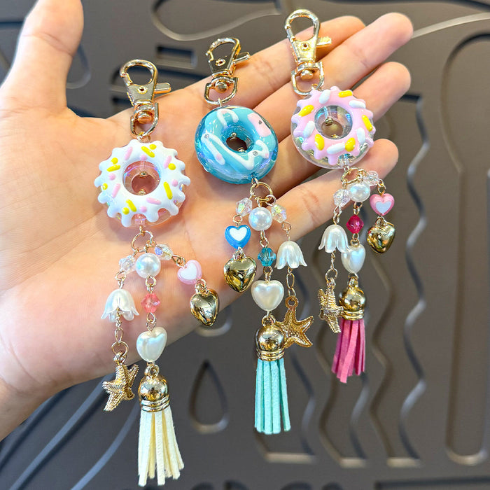 Wholesale Donut tassel heart keychain schoolbag cute pendant student girlfriend couple decoration