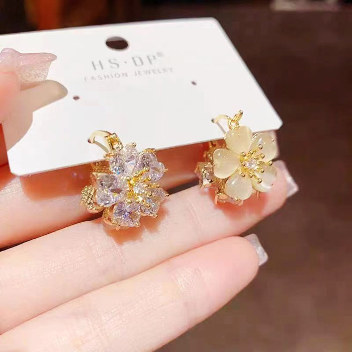 Wholesale  Flower double-sided wear  earrings female  Opal elegant ear buckle ear jewelry