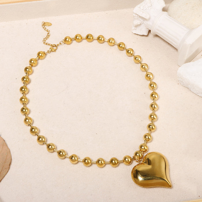 Wholesale Love necklace, fashionable and luxurious, electroplated smooth steel ball chain, peach pendant, stainless steel necklace