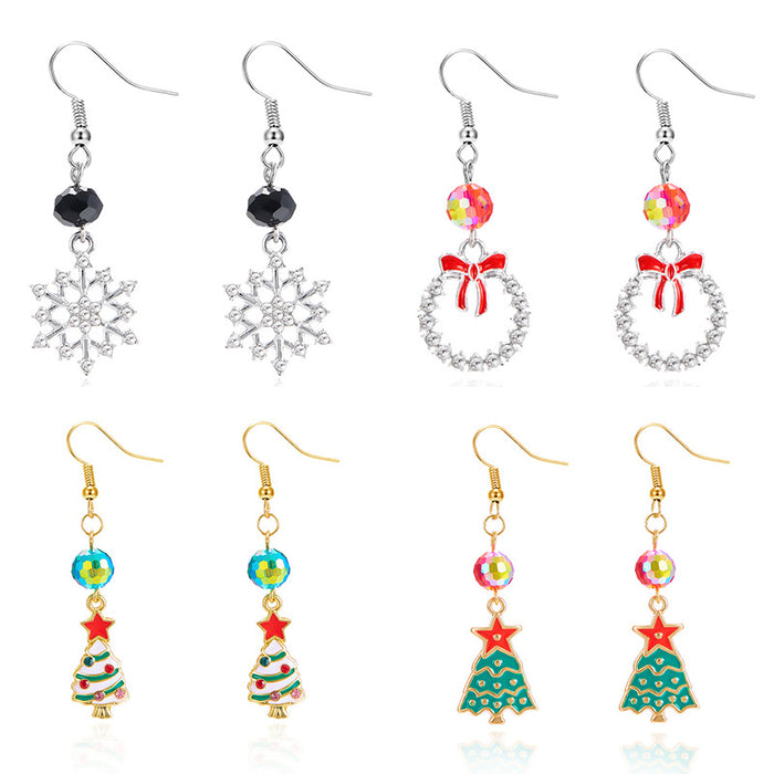 Wholesale Zinc Alloy Christmas Tree Snowflake Dangle Earrings Colorful Trendy Holiday Jewelry Accessory