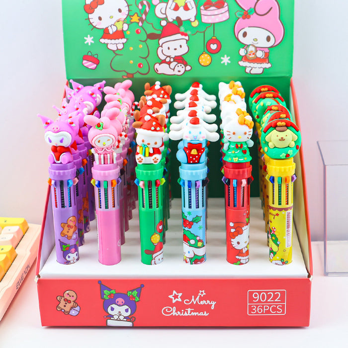Wholesale Random Christmas series cartoon push ballpoint pen multifunctional student multi-color all-in-one notebook pen colored pen