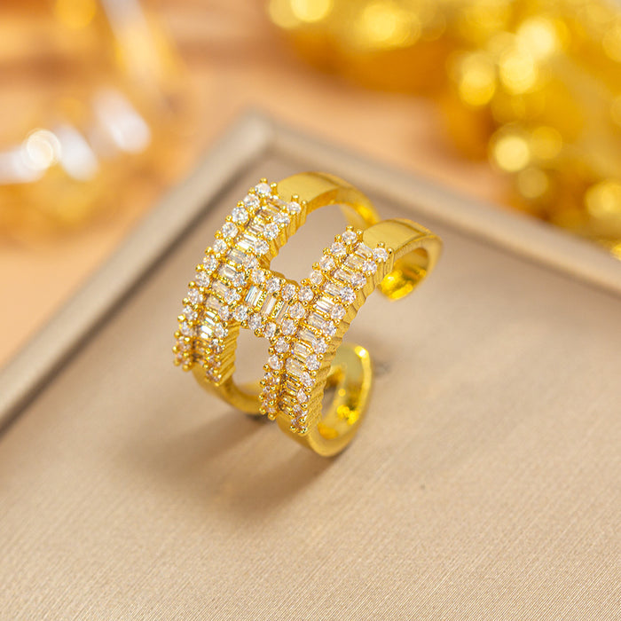 Wholesale Vintage Gold Plated Geometric Hollow Out Ring Adjustable Jewelry Accessory MOQ≥2