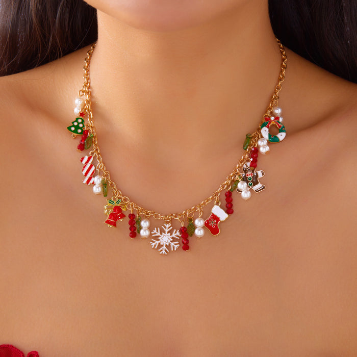 Wholesale Christmas Santa Snowman Pendant Necklace Travel Souvenir Jewelry Accessory Gift