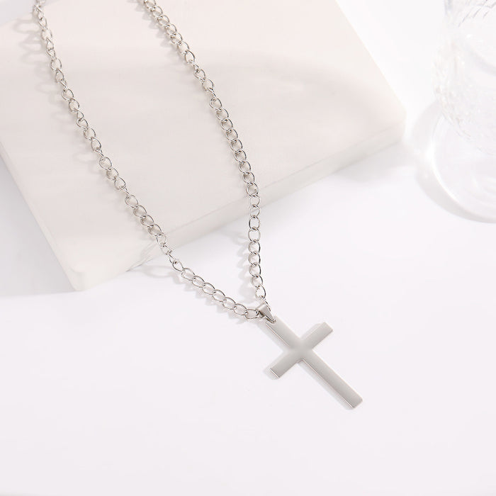 Wholesale Personalized metal alloy cross necklace, simple smooth cross collarbone chain, niche accessory