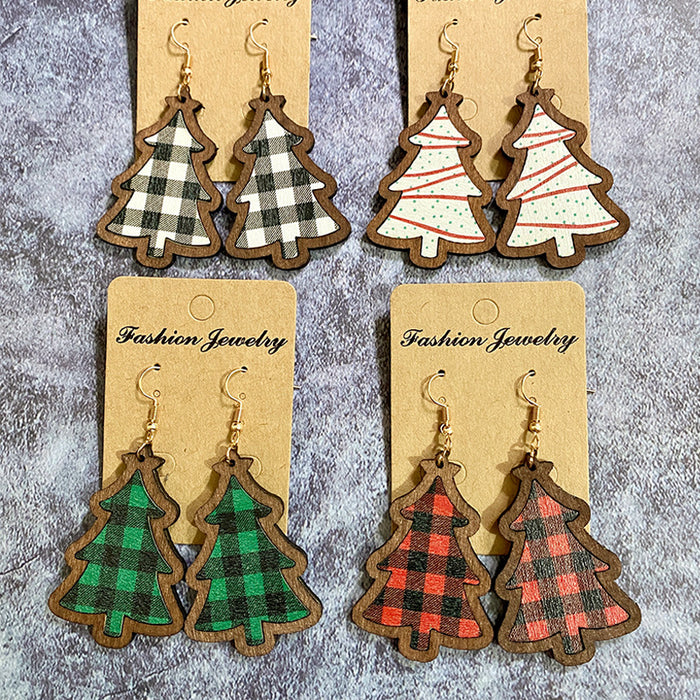 Wholesale  Christmas wooden earrings classic buffalo plaid retro holiday wooden earrings