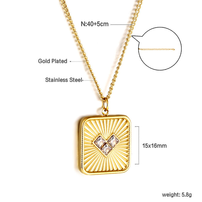 Wholesale Retro Necklace Metallic Geometric Square Pendant Collarbone Chain Necklace