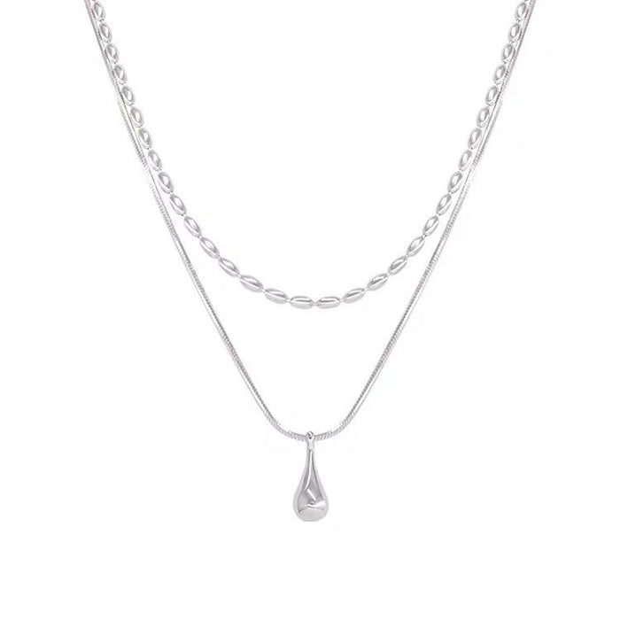 Wholesale Daily minimalist double layered water droplet necklace for women with a cool and aloof style, personalized temperament, high-end feeling, collarbone chain