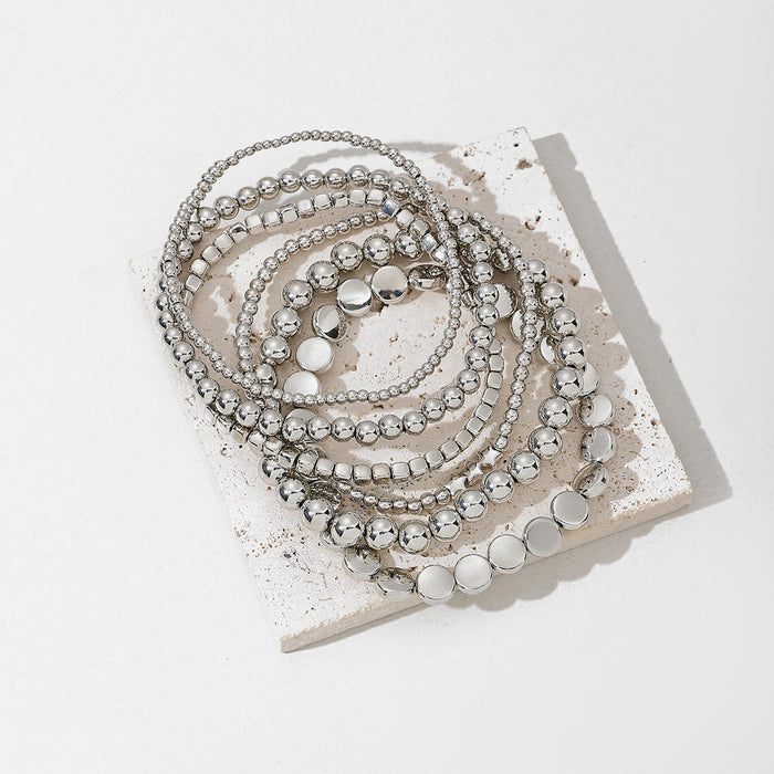 Wholesale Jewelry niche handmade alloy bead geometric stacking bracelet foot chain six piece set