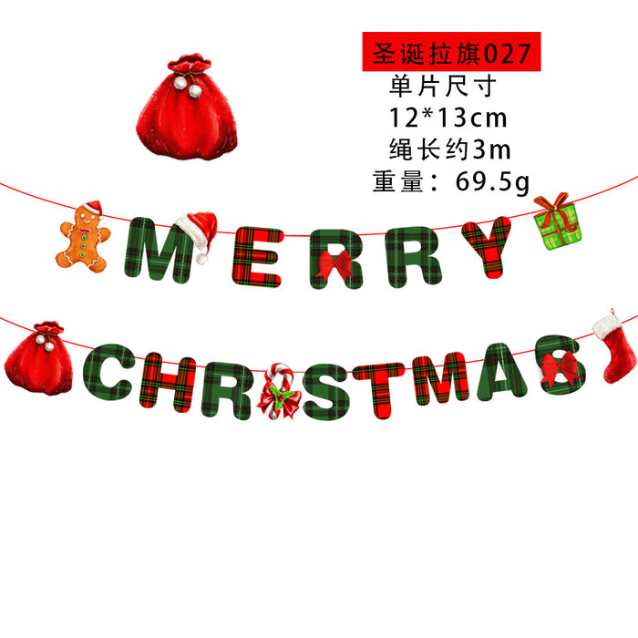 Wholesale Christmas Decorations Christmas Pull Flag Hanging Flag Holiday Banner Party Decoration Paper Cartoon Christmas Pull Flower String Flag