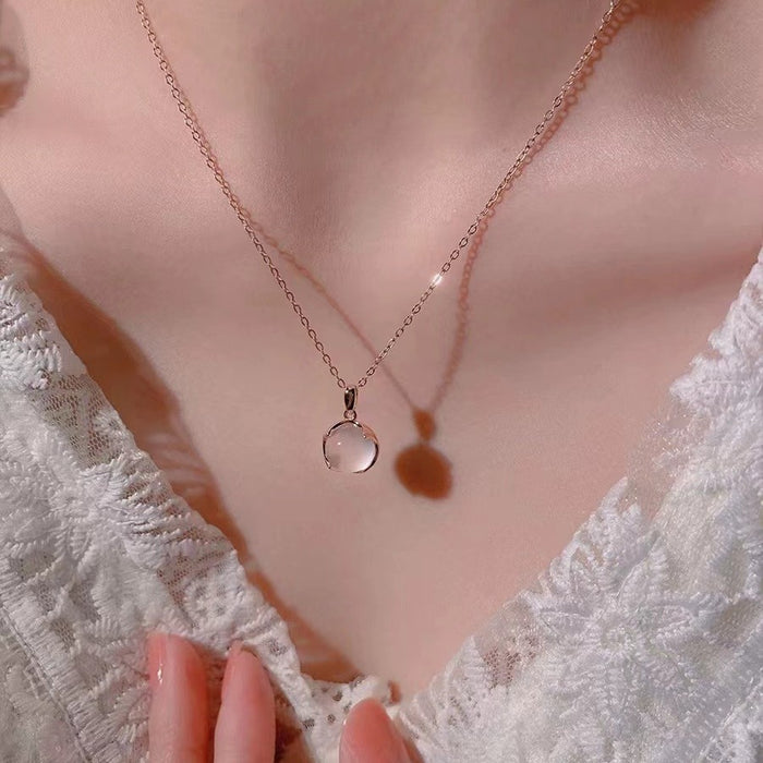 Wholesale 925 Silver Plated White Chalcedony Necklace Women's Pink Crystal Pendant Women's Clavicle Chain
