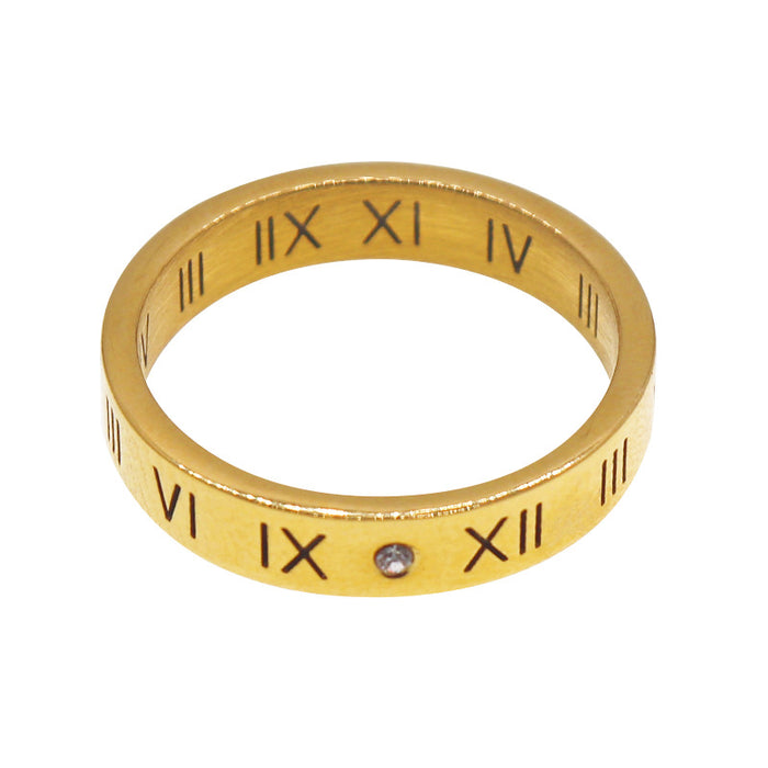 Wholesale Titanium steel Roman numeral ring with diamond inlay, hollowed out couple's ring, men's and women's letter index finger ring