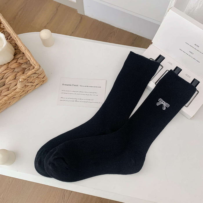 Wholesale Socks Children's Cotton Socks Embroidered Bow Double Needle Middle Tube Socks Breathable