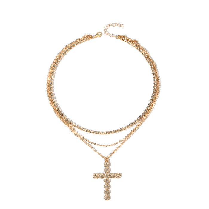Wholesale Light luxury, niche design, cross necklace, fashionable retro, full diamond, layered, high-end, personalized accessory