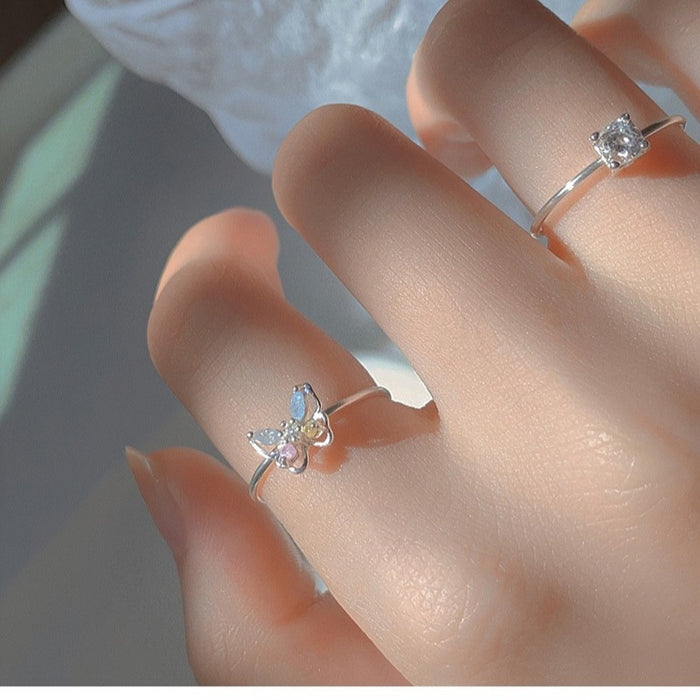 Wholesale Butterfly ring atmosphere inlaid with colorful zirconium ring, daily simple color dream butterfly index finger ring with opening