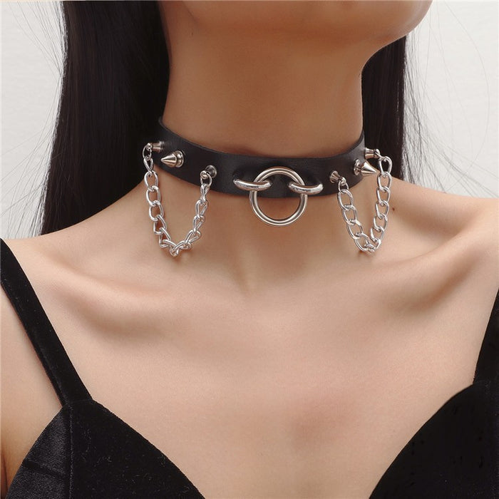 Wholesale Personalized chain PU collar punk style leather collar necklace clavicle chain