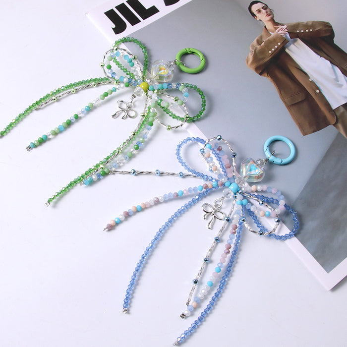 Wholesale crystal alloy bow bag pendant fashion mobile phone chain handmade beaded keychain