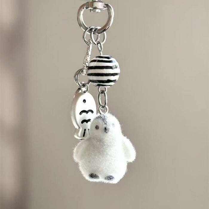 Wholesale Flocking Cartoon Keychain Polar Bear Pendant Three-Dimensional Bag Gift Hanging