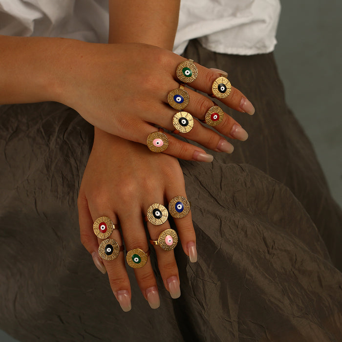 Wholesale Fashionable Retro Stainless Steel Drip Oil Ring Devil's Eye Hybrid Ring