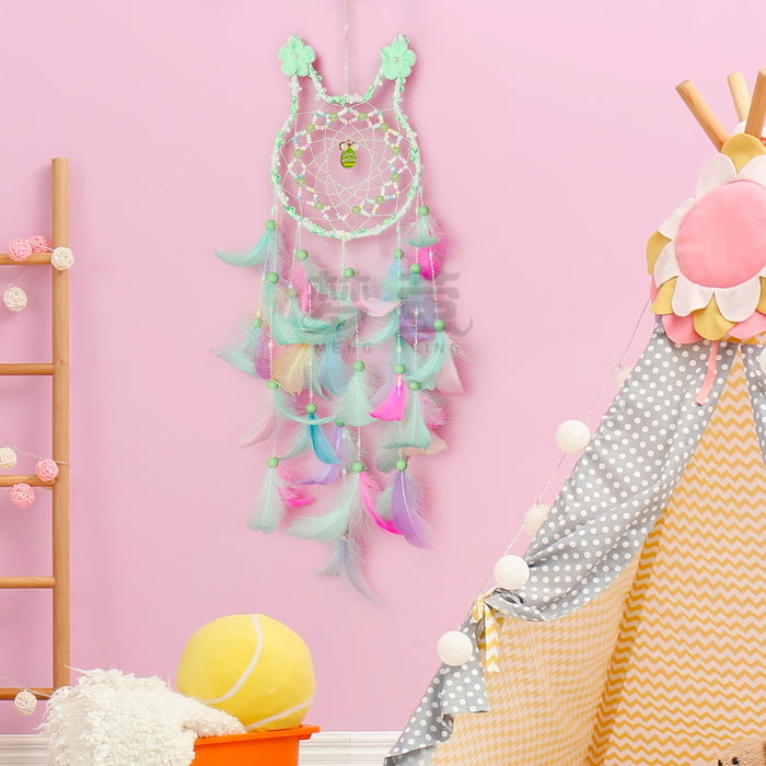 Wholesale Pink Rabbit Dream Catcher Handmade Feather Pendant Bedroom Decor MOQ≥2