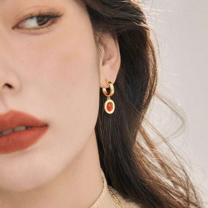 Wholesale Retro Red Agate Earrings Made of Beimu, High end, Light Luxury, Versatile, and Unique Design