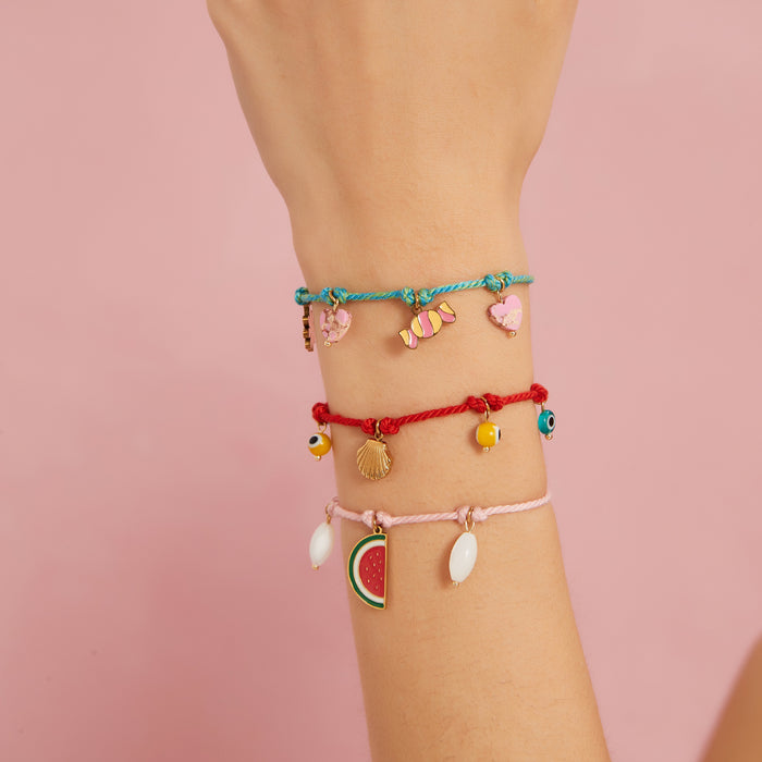 Wholesale Fashionable and creative cotton rope bracelet paired with shell eye pendant, personalized and colorful hand woven rope wholesale