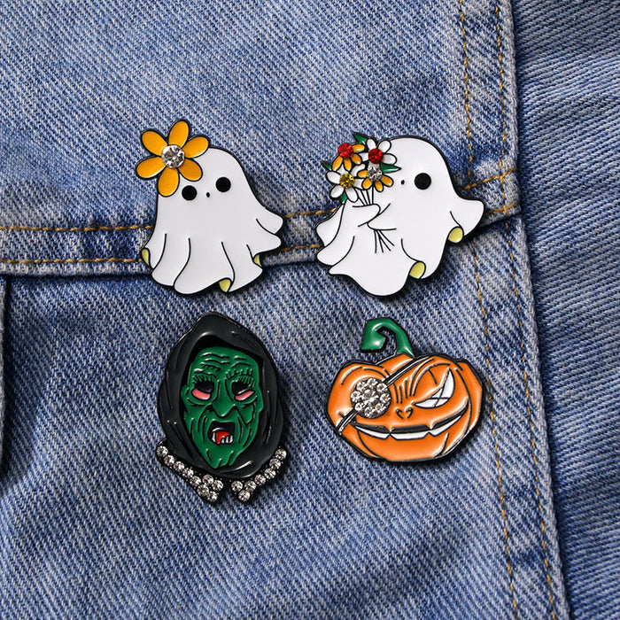 Wholesale  brooch cartoon alloy oil drop diamond badge diamond cute ghost pumpkin devil clothes decoration