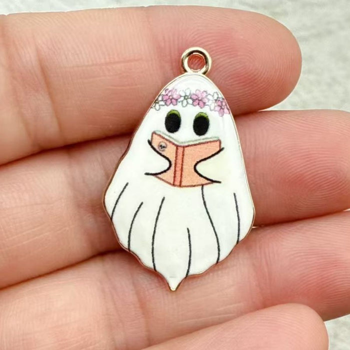 Wholesale 10pcs  Gothic Cute Ghost Alloy Print Pendant DIY Earrings,  Necklace,  Keychain Charm