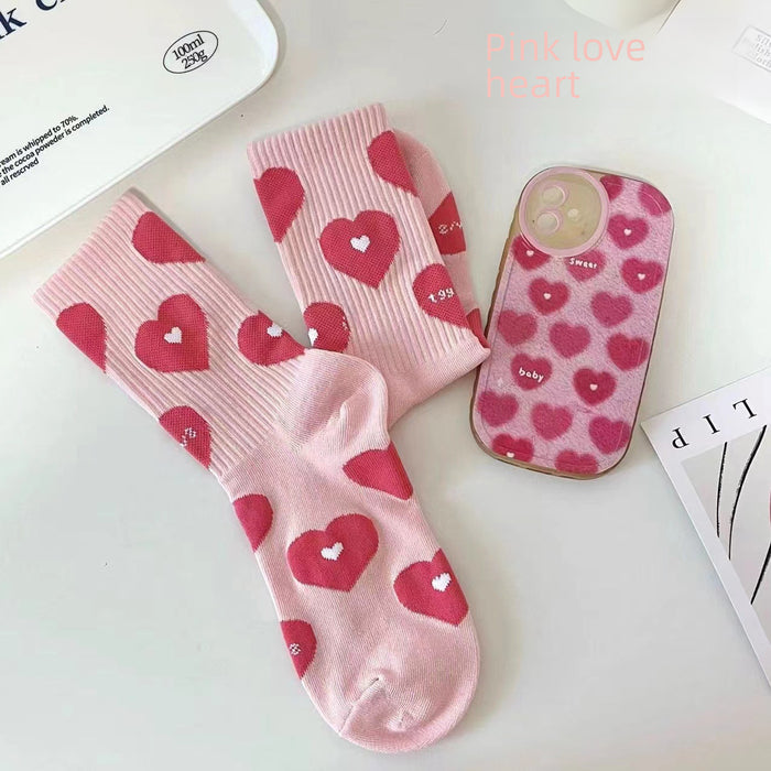 Wholesale Cute flower socks, mid tube socks, heart-shaped letters, simple and trendy long tube socks