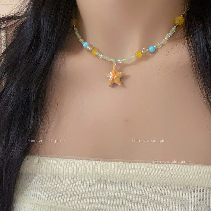 Wholesale Orange Starfish Necklace Colorful beaded Necklace
