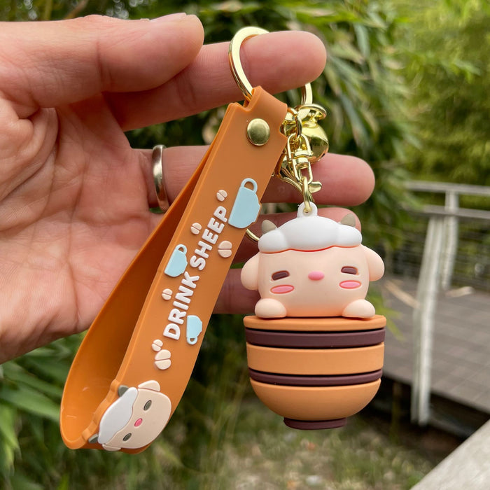 Wholesale 3D cute tea cup, sheep keychain pendant, backpack accessories, couple car keychain gift