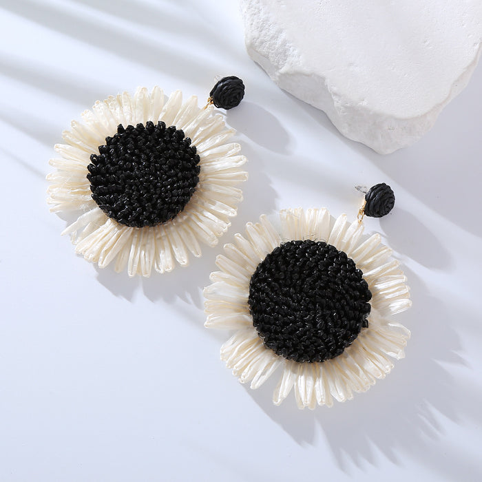 Wholesale Handmade Woven Raffia Sunflower Earrings JDC-ES-HM011