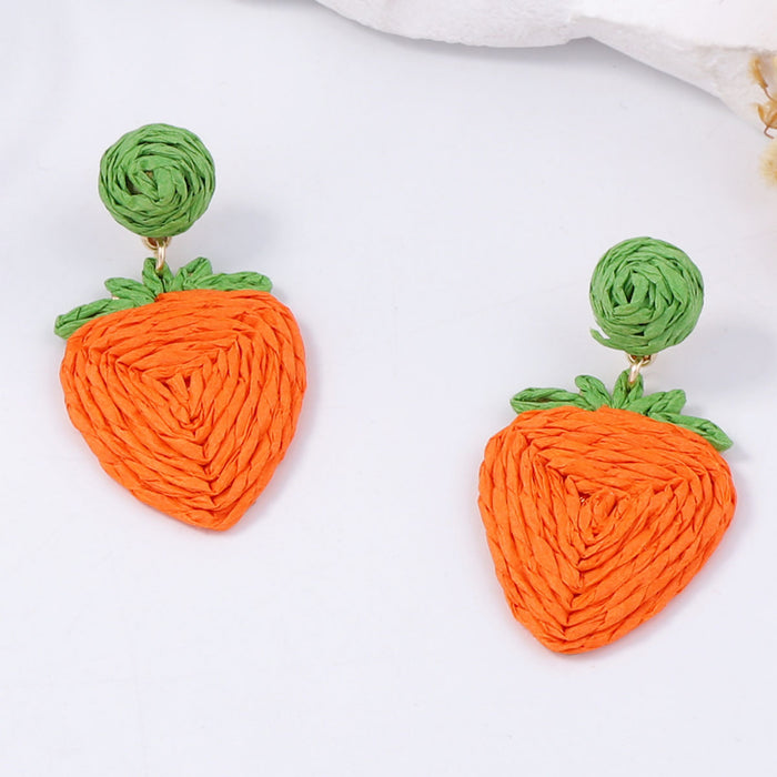 Wholesale dopamine earrings hand woven raffia pastoral flower fruit earrings women