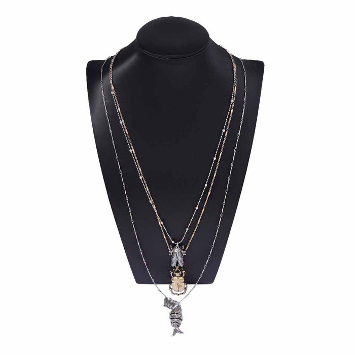 Wholesale Animal Insect Alloy Beetle Fish Pendant Multi-layer Necklace Advanced Joker